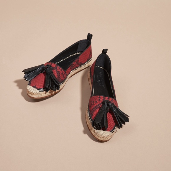 Burberry Tasseled Python Print Espadrilles In Red - Picture 1 of 6